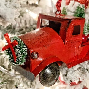 Red farm truck Christmas tree ornament - farmhouse decor Christmas gift