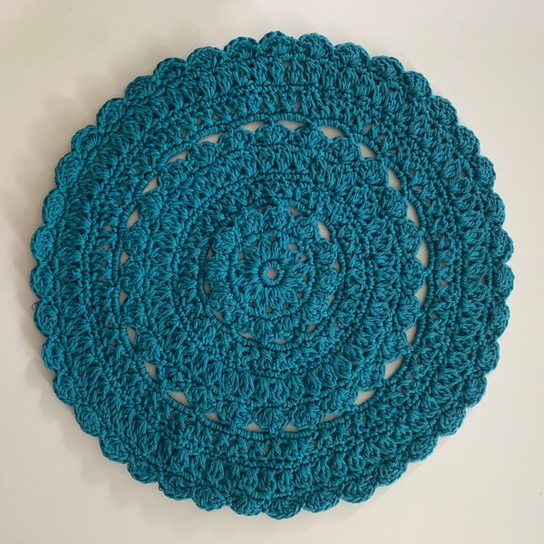 Teal cotton placemat - Farmhouse kitchen decor crochet doily home decor