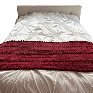 Burgundy crochet bed runner - end of bed blanket scarf bedroom decor