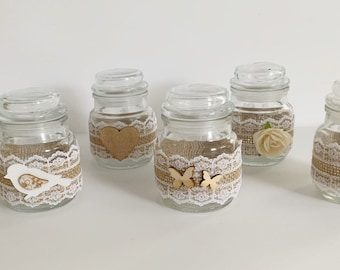 Decorative glass jar small - small shabby style  mason jar decoration - bathroom glass jar container - Apothecary jar decor