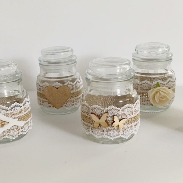 Shabby Chic Glass Jar: Burlap & Lace Decor, Apothecary Container