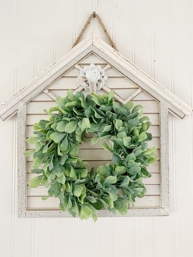 House shaped Farmhouse decor wall hanging with wreath wood Etsy