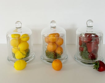 Glass cloche French country farmhouse kitchen decor - artificial fruits decoration