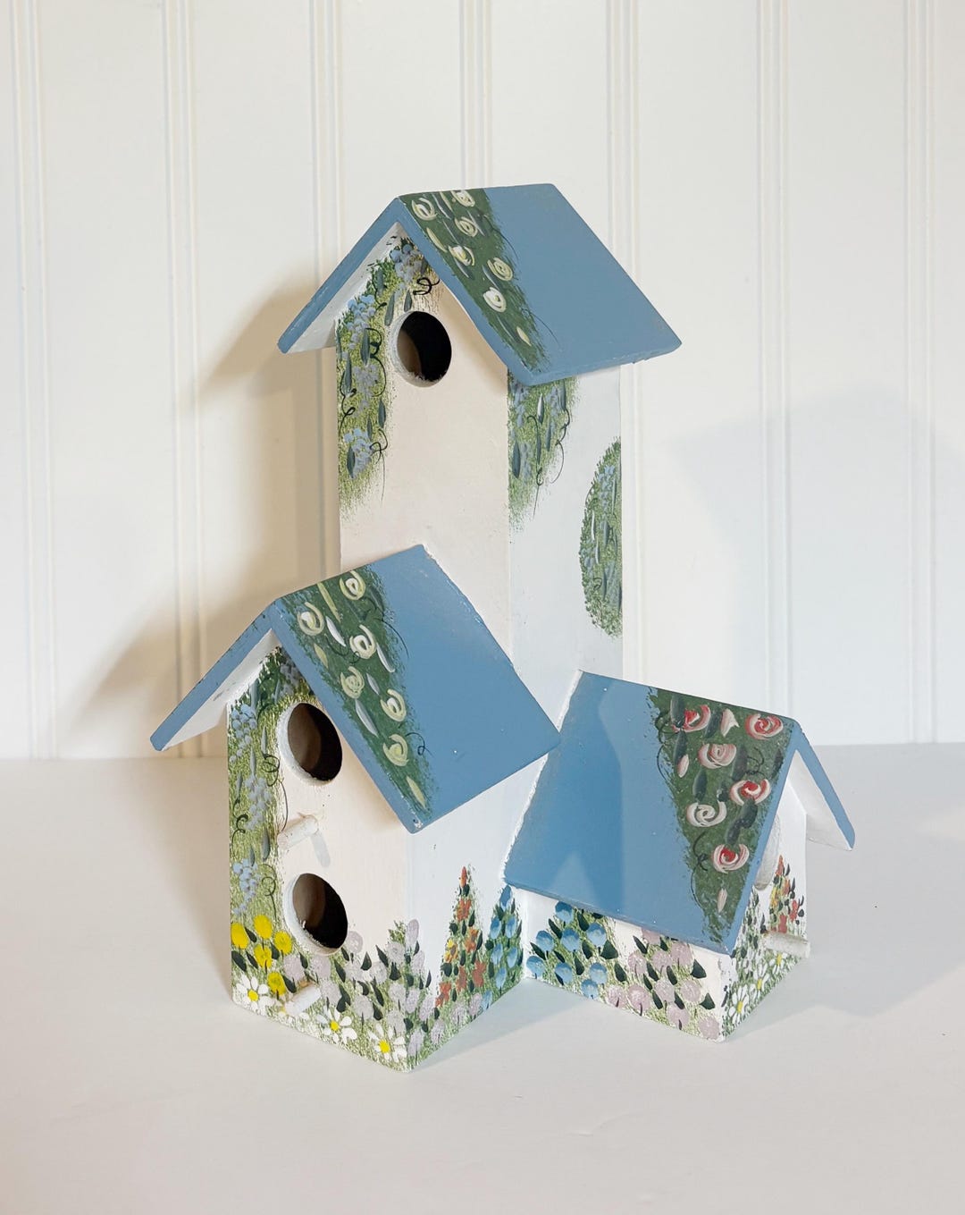 Hand-painted Decorative Vintage Birdhouse - 3 in 1 Birdhouse Set