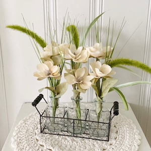 Floral farmhouse centerpiece table decor - country chic flower arrangement - housewarming gift