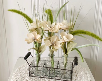 Floral farmhouse centerpiece table decor - country chic flower arrangement - housewarming gift