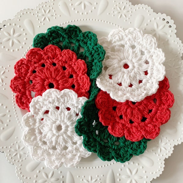 Crochet Christmas coasters - mix and match Holiday decor - handmade party decor