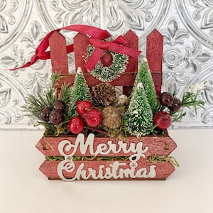 Merry Christmas tree ornament - rustic Farmhouse Christmas decor