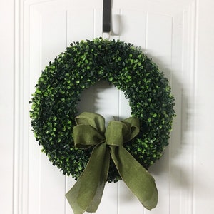 Farmhouse boxwood wreath - yearround wreath with artificial boxwood - all season evergreen wreath with bow of your choice