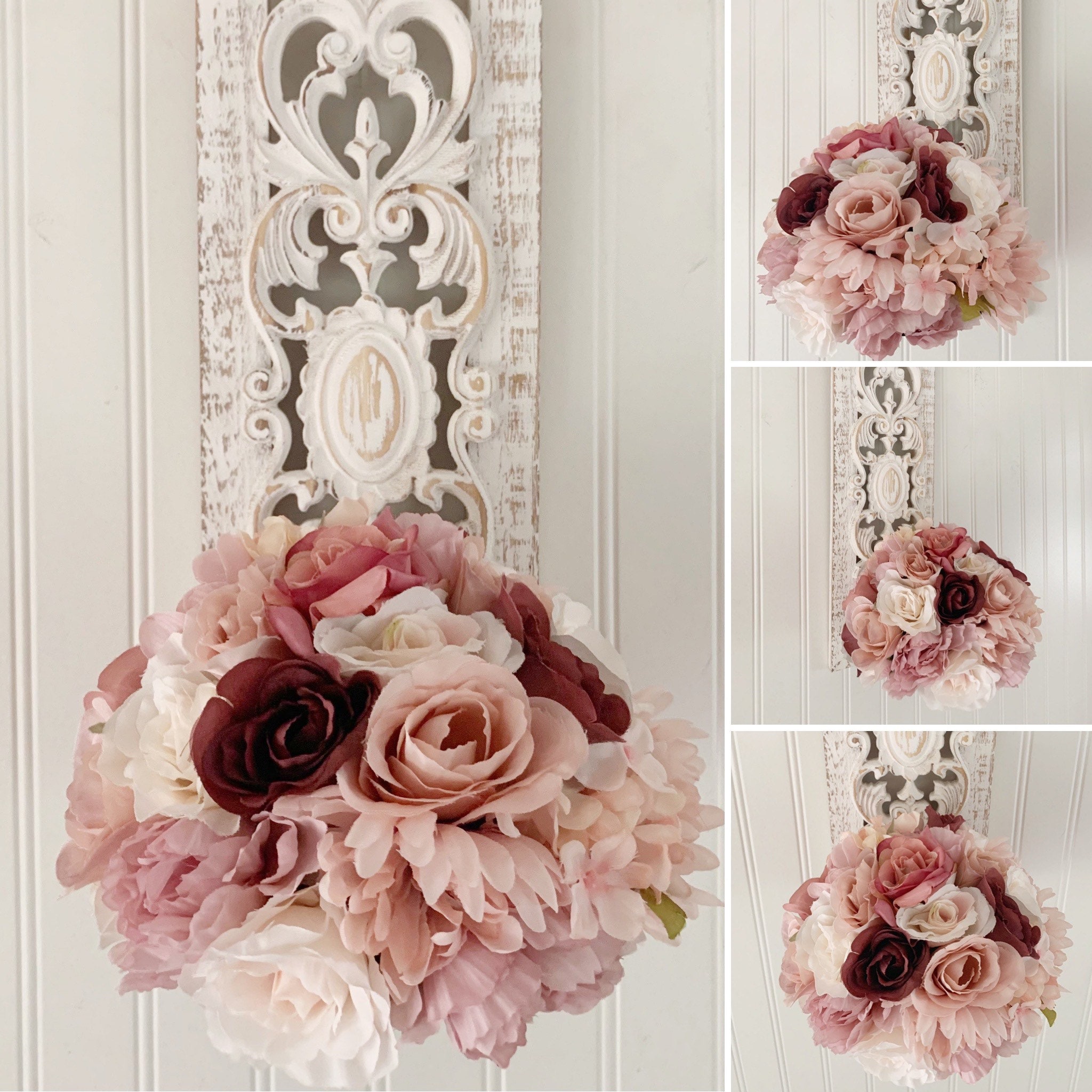 Shabby Style Flower Arrangement Wall Decor - Cottage Chic Wooden Wall ...