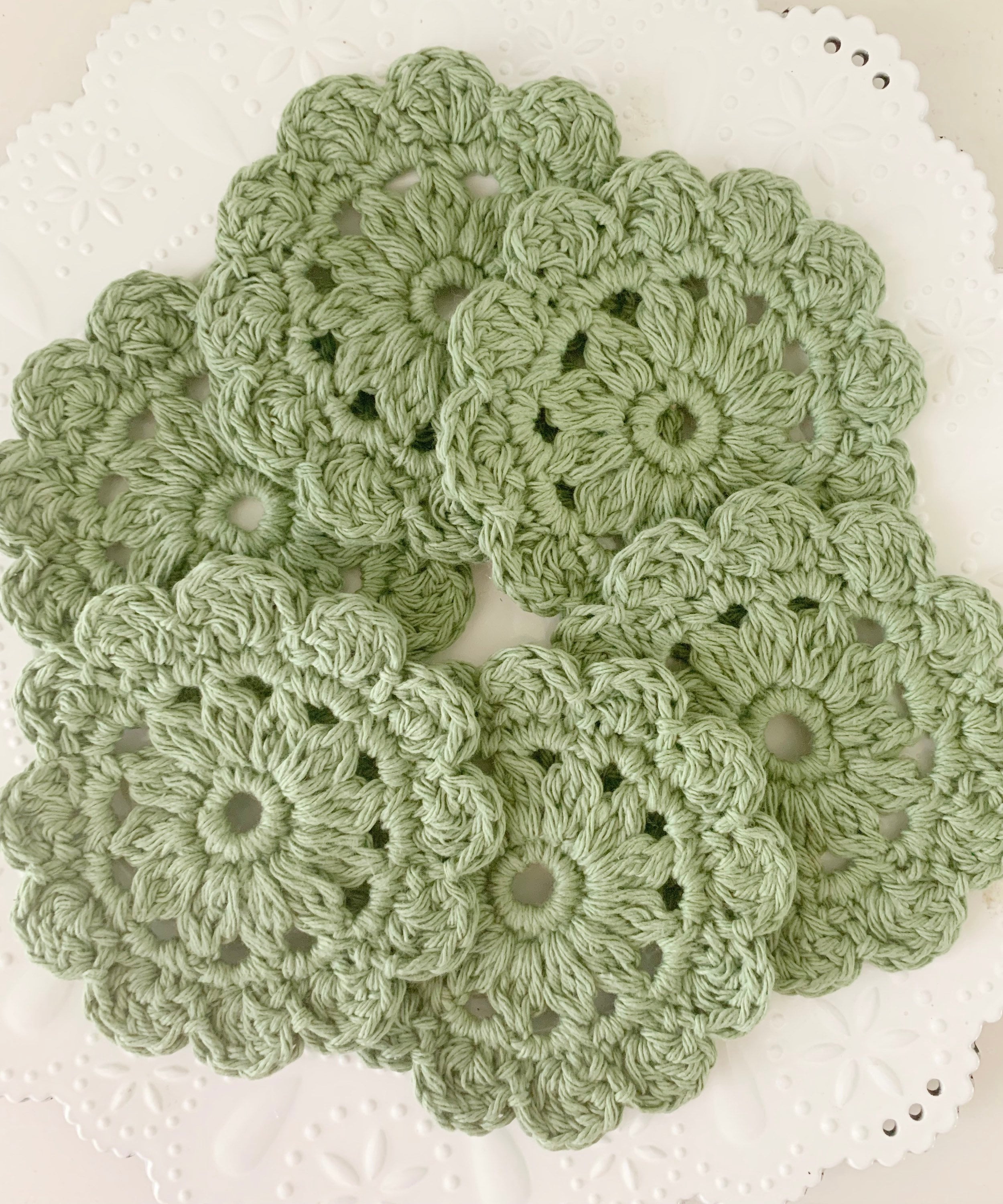 Hand Knit Sage Green Cotton Drink Coaster
