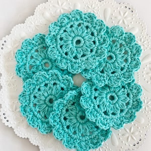 Set of 6 turquoise cotton crochet coasters - coffee bar decor - housewarming gift set