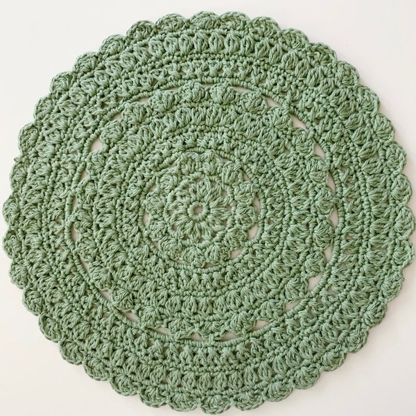 Sage green cotton place mat - Farmhouse decor - mandala style crochet doily home decor