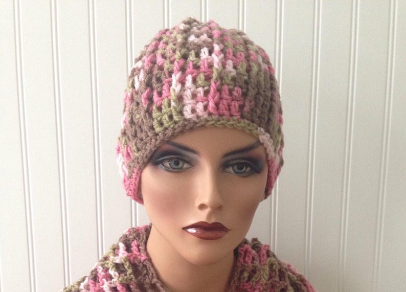 Camo crochet hat for women and teenage girls crochet beanie in pink camo Fall and Winter accessory for her handmade winter hat