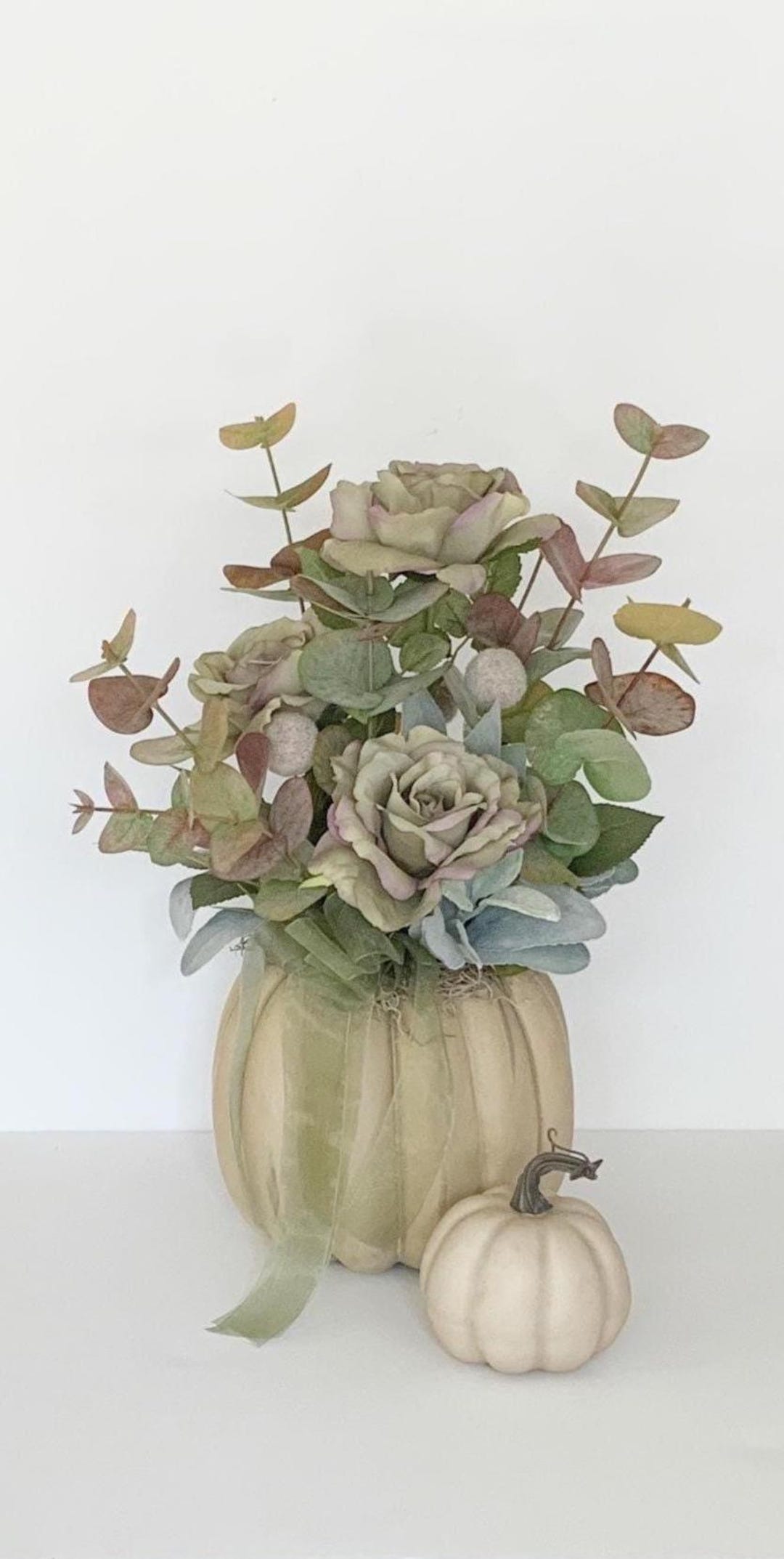 Pumpkin Farmhouse Decor Centerpiece - Fall Flower Arrangement - French ...