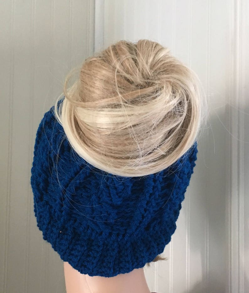 Blue Messy Bun Hat For Women Ponytail Hat For Teenage Girls Etsy