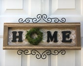 Farmhouse wall decor - wood wall hanging - rustic home decor - home wreath wall decor - home wreath sign - home sign - farmhouse sign
