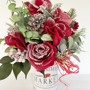 Red floral Christmas decor - festive Holiday decor - Winter flower arrangement