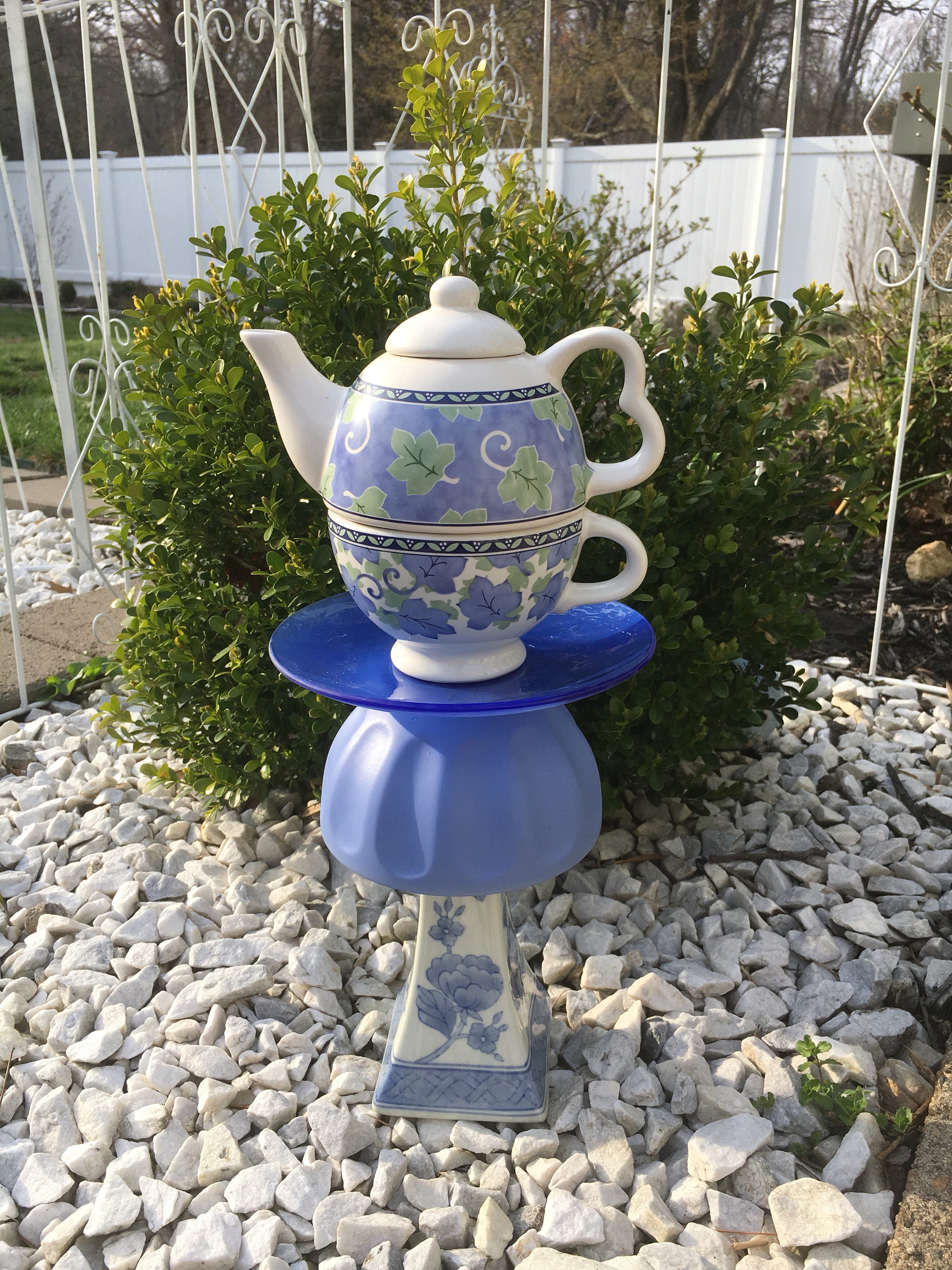 Teapot Whimsy Garden Decor Upcycled Ceramic Teapot Bird Etsy