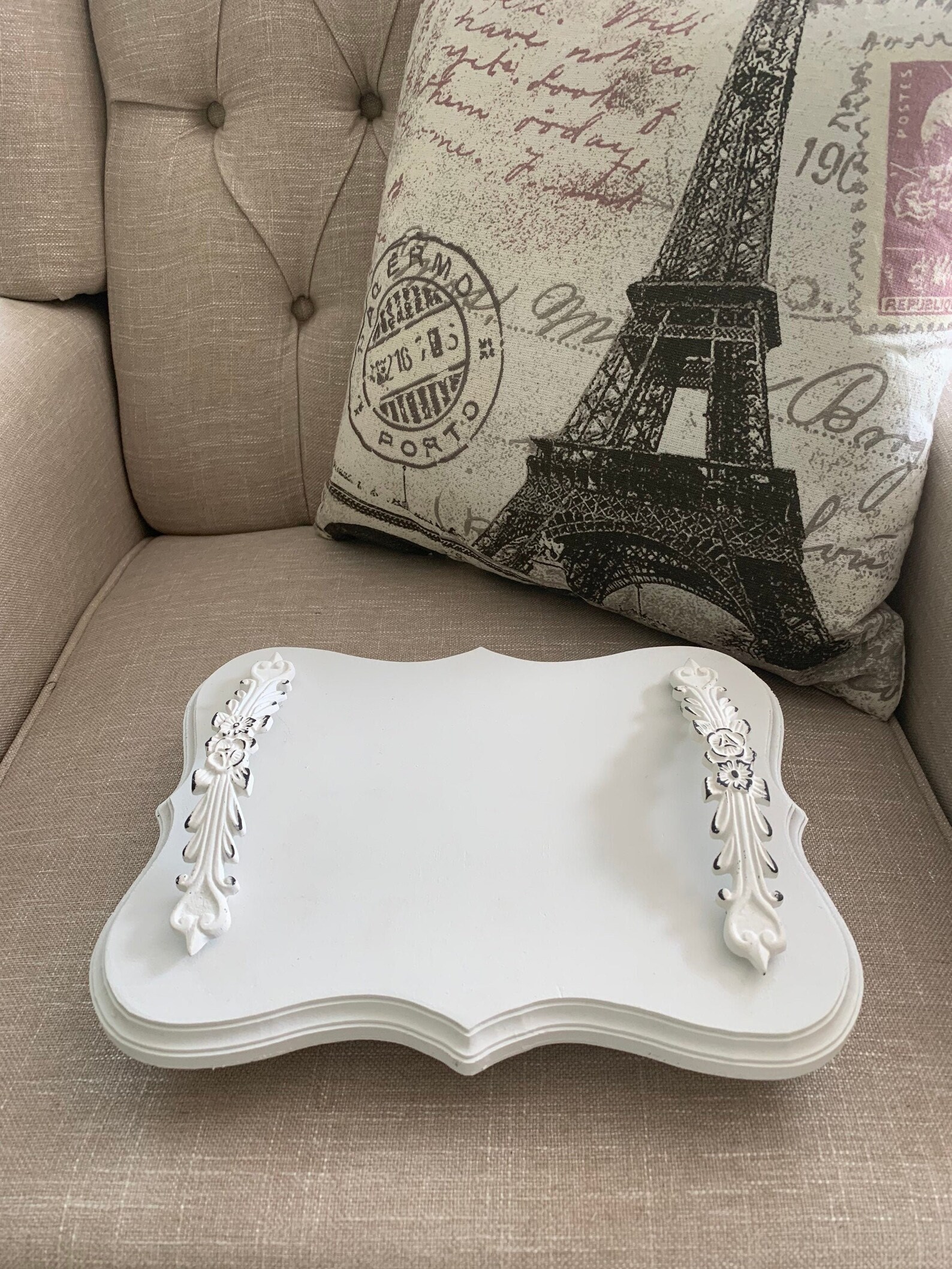 Decorative Wood Tray French Country Style White Pedestal Etsy