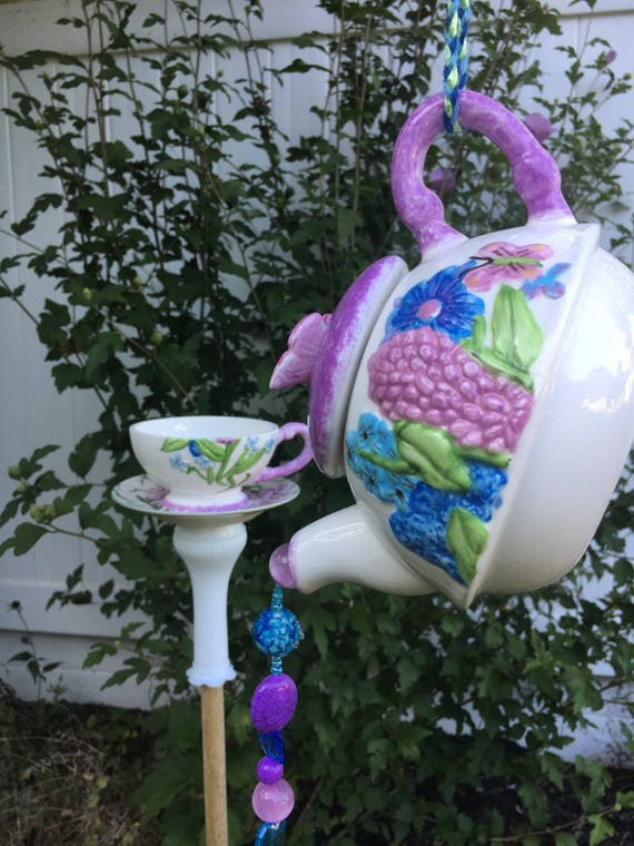 Bird Feeder Stake And Teapot Garden Hanging Teacup Feeder Etsy