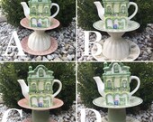 Post office teapot garden decoration - ceramic gift for postal worker - upcycled bird feeder totem - teapot garden whimsy