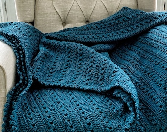 Ocean blue xl crochet throw blanket - handmade heirloom gift - new home housewarming gift - hand crocheted sofa afghan