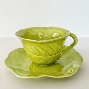 Lotus lime green Metlox Poppytrail Vernon teacup and saucer set - vintage teacup set
