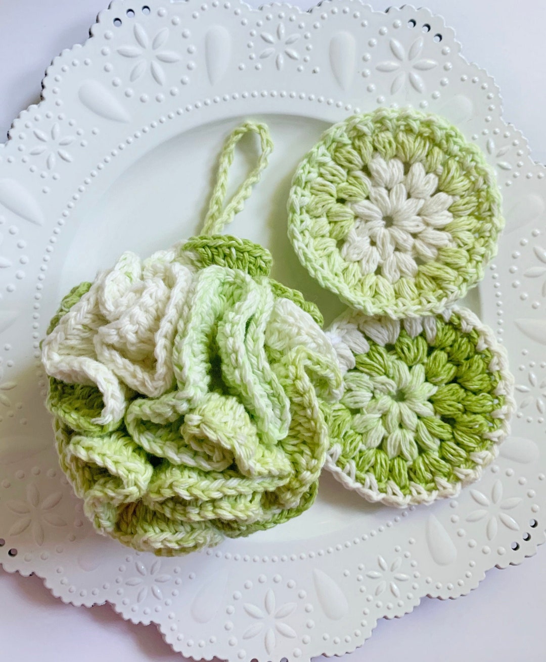 Reusable Bath Pouf and Crochet Scrubby Set Zero Waste Bath Etsy