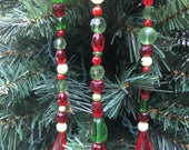 Red and green Christmas tree ornaments - beaded prism Christmas tree decor -chandelier prism decor set - Set of 3 crystal ornaments