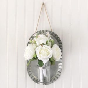 Farmhouse wall sconce - metal wall decor - farmhouse wall decoration with flower bouquet - wall hanging decorations
