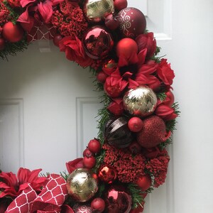 Red and gold Christmas wreath red Holiday ornament wreath Christmas front door wreath Holiday decoration image 10