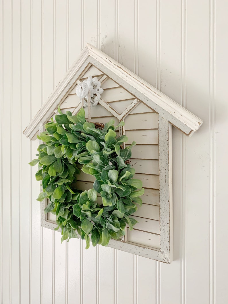 House shaped Farmhouse decor wall hanging with wreath wood Etsy