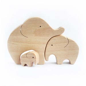 Wooden elephant puzzle nursery decor . First time mom wooden animals family . Expecting parents gift