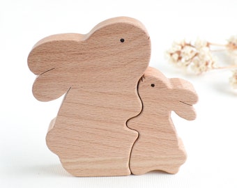 Wooden mom and baby bunny . Personalized Mother's day gift from children . Expecting mom gift . First baby gift for mom