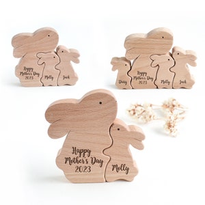 First mothers day gift . Personalized Wooden mom of two bunny grandmother gift. Mother of three gift for daughter