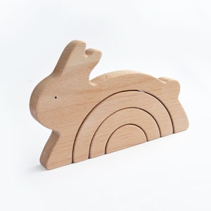 Bunny Wooden Rainbow Stacker Toy . Personalized Natural Wood Stacking ...