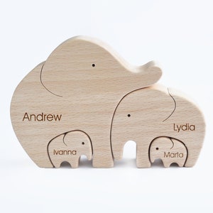 Wooden elephant puzzle Personalized family of four gift, Expecting parents gift, Father’s day gift