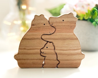 Wooden bear family puzzle . Mother day gift . Expecting family gift . Christmas gift for her