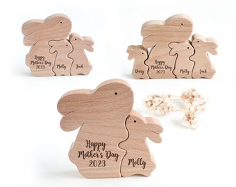 First mothers day gift . Personalized Wooden mom of two bunny grandmother gift. Mother of three gift for daughter