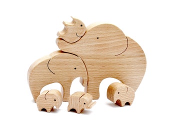 Wooden elephant puzzle . Family of 6 gift . Family Christmas gift