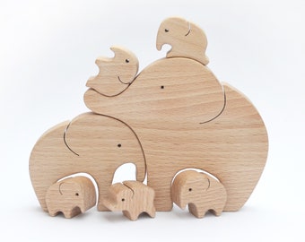 Wooden Elephants . Personalized Family of 7 gift . Family keepsake gifts