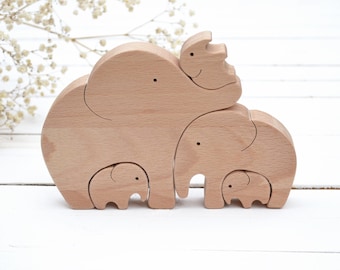 Wooden elephant family of 5 puzzle .  Pregnancy gift . Family Christmas gift