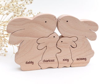 Bunny family of 4 wooden puzzle . Pregnancy gift . Easter gift for family of 4