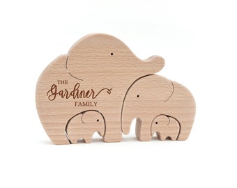 Anniversary gift wooden elephant puzzle personalized with family name . Father's day gift . Heirloom family gifts