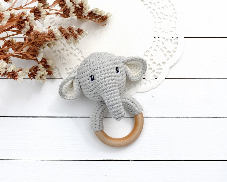 Elephant Baby Rattle Toy Personalized Gender Neutral Baby Etsy