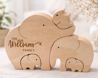 Wooden Elephant Family Puzzle - Personalized Wooden Decor Gift