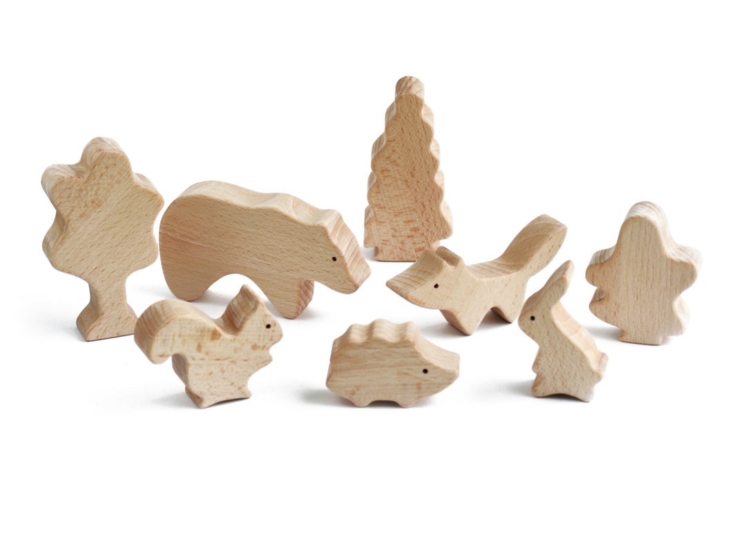 Wooden Forest Animals Play Set . Woodland Creatures Fox Bear Hedgehog ...