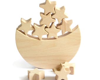 Personalized Moon and Stars wooden toy for children Wooden toddler toy Space themed nursery decor wood gifts balance toy gift for boy