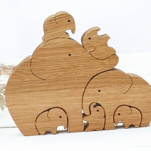 Wooden Elephants . Personalized Family of 7 gift . Family keepsake gifts Oakwood (dark)